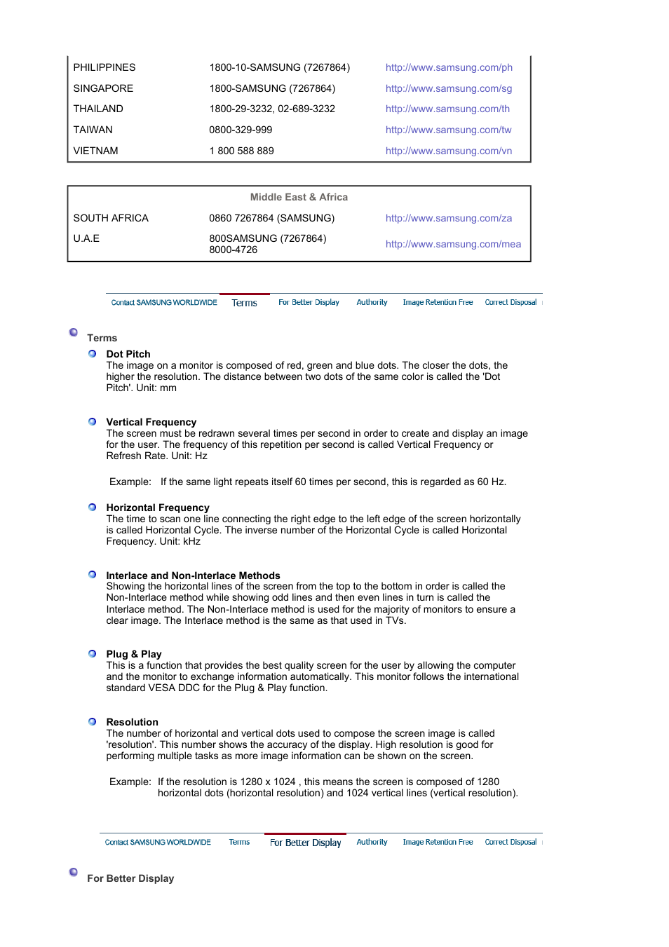 Terms, For better display | Samsung LS19MBPXFV-XAA User Manual | Page 51 / 56