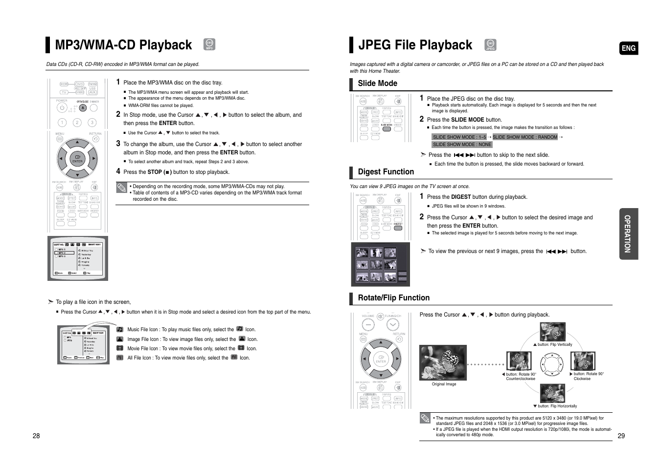 Mp3/wma-cd playback, Jpeg file playback | Samsung HT-WX70T-XAA User Manual | Page 15 / 37