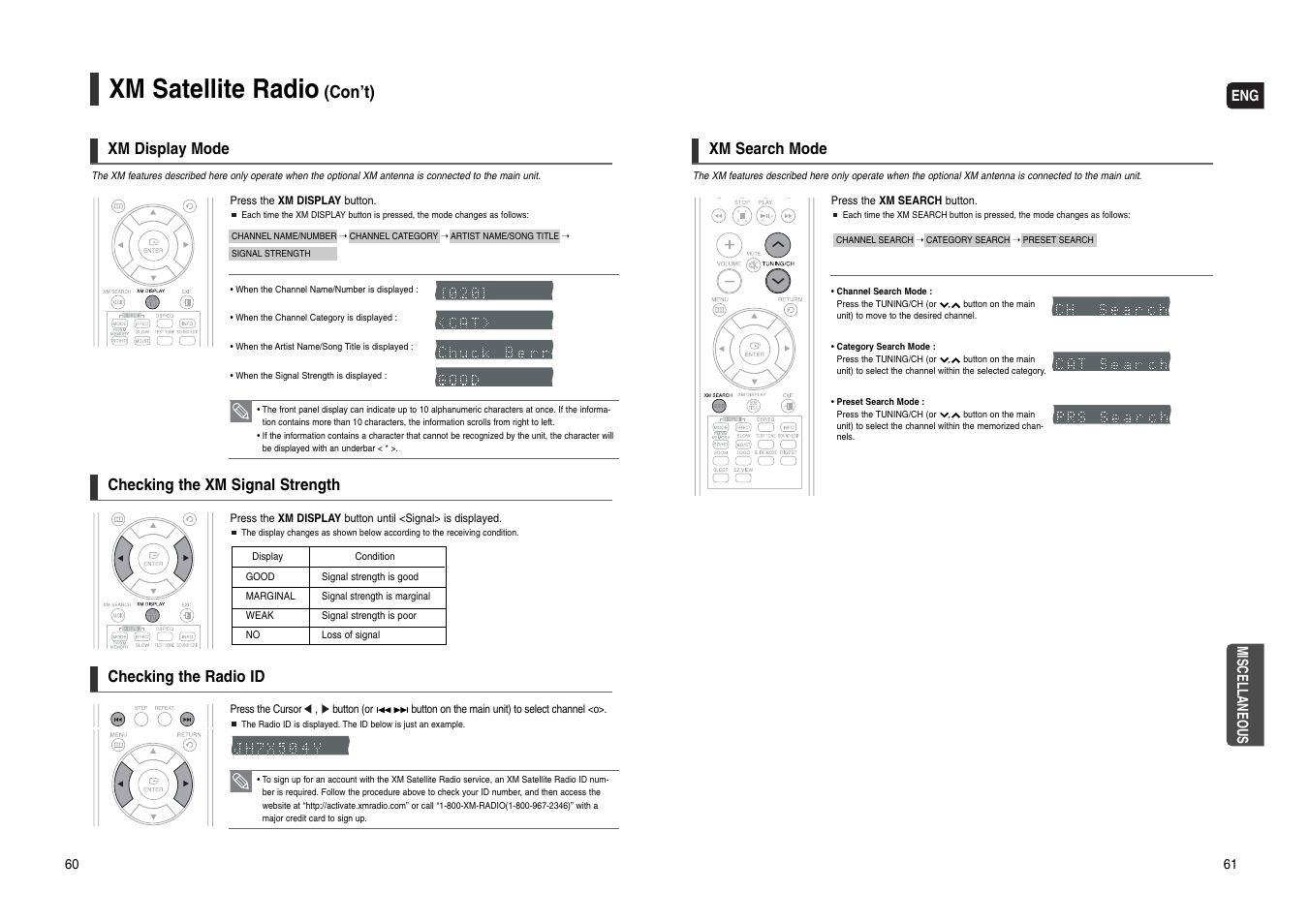Xm satellite radio, Con’t), Xm display mode | Miscellaneous | Samsung HT-WX70T-XAA User Manual | Page 31 / 37