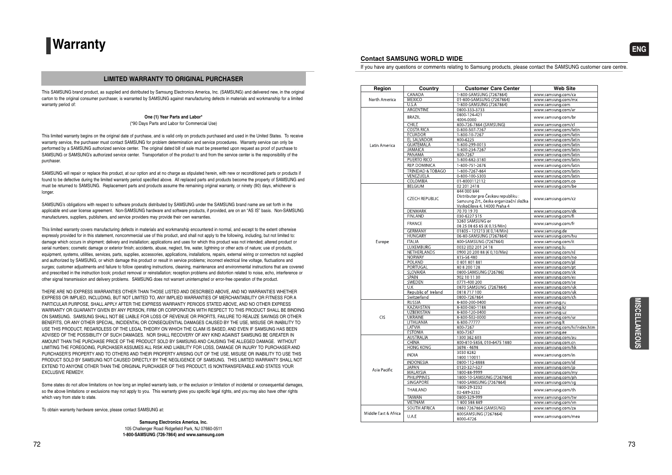 Warranty | Samsung HT-WX70T-XAA User Manual | Page 37 / 37