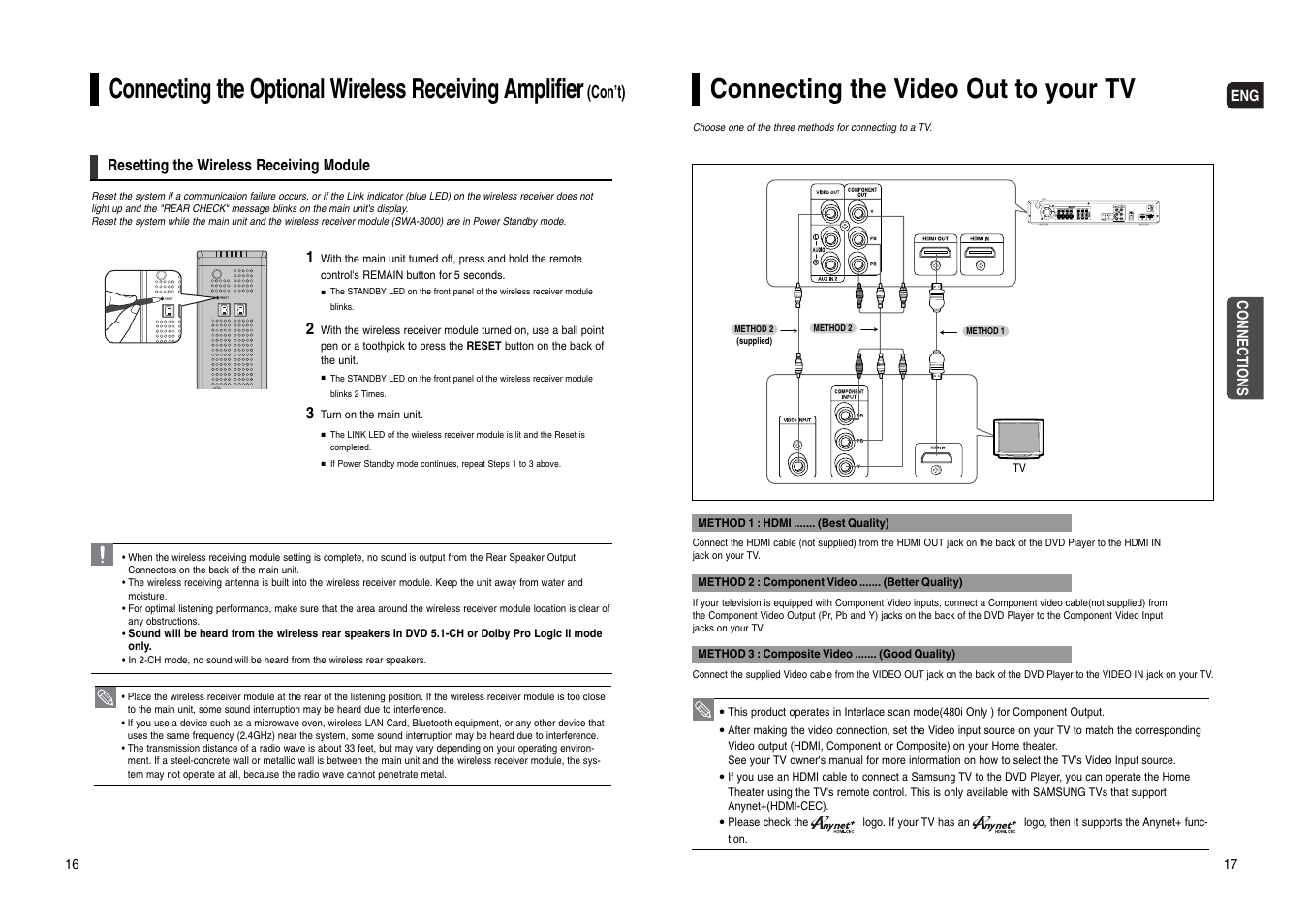 Connecting the video out to your tv, Con’t) | Samsung HT-WX70T-XAA User Manual | Page 9 / 37