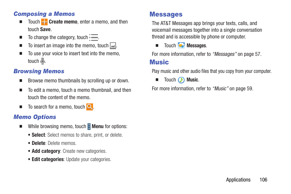 Messages, Music, Messages music | Samsung SM-T537AYKAATT User Manual | Page 111 / 167