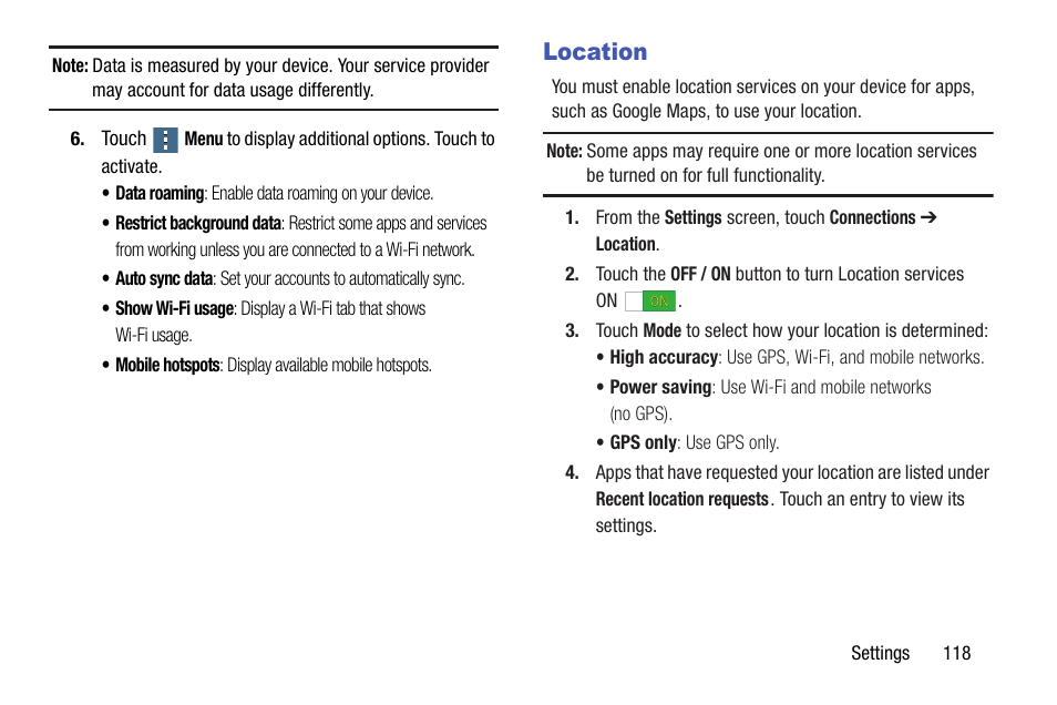 Location | Samsung SM-T537AYKAATT User Manual | Page 123 / 167