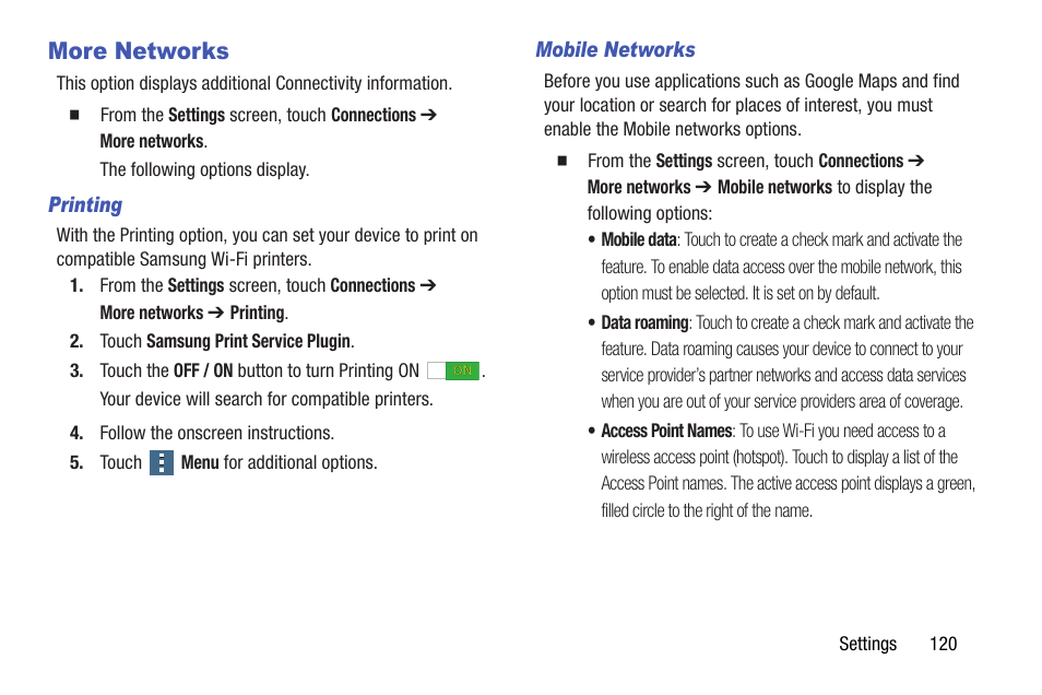 More networks | Samsung SM-T537AYKAATT User Manual | Page 125 / 167