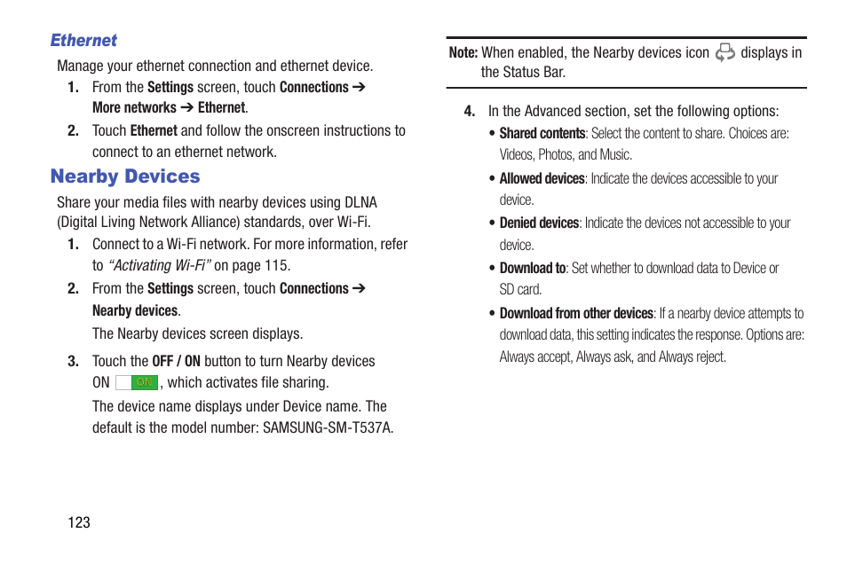 Nearby devices | Samsung SM-T537AYKAATT User Manual | Page 128 / 167