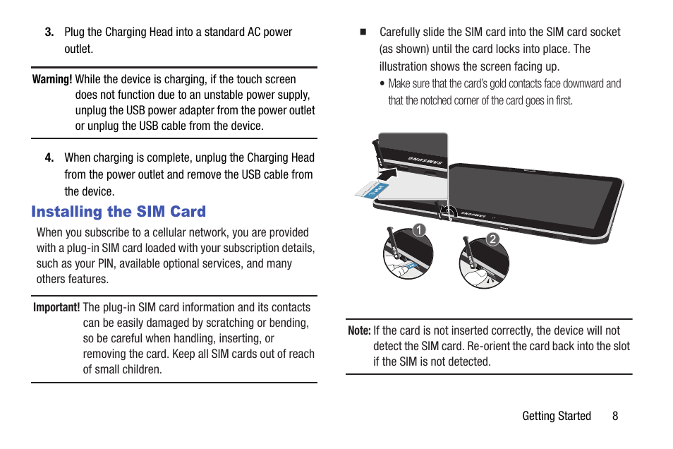 Installing the sim card | Samsung SM-T537AYKAATT User Manual | Page 13 / 167