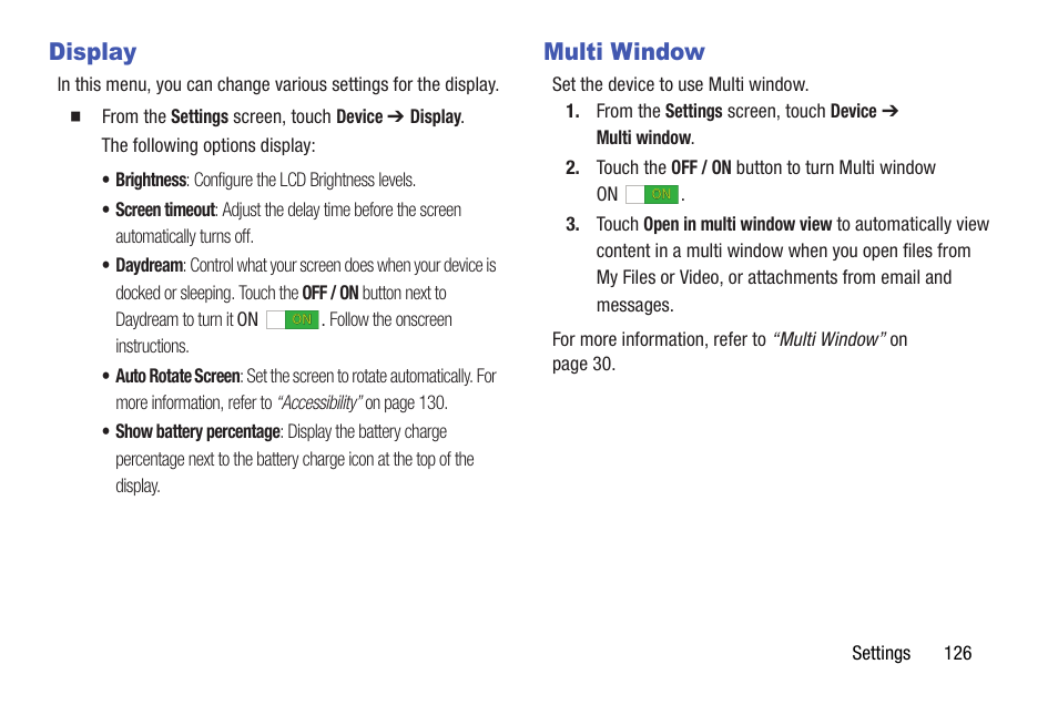 Display, Multi window, Display multi window | Samsung SM-T537AYKAATT User Manual | Page 131 / 167