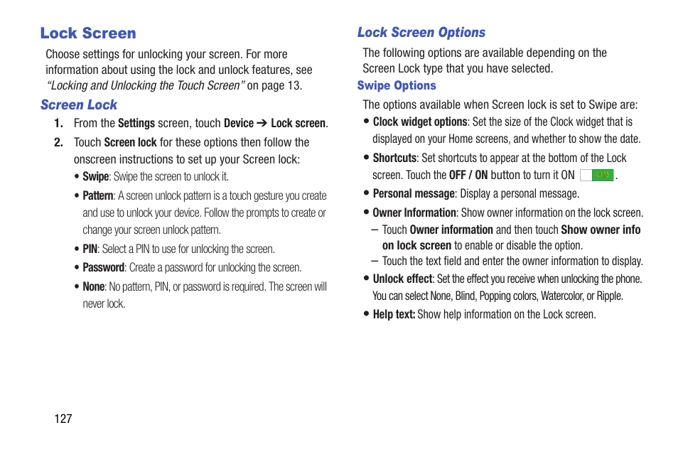 Lock screen | Samsung SM-T537AYKAATT User Manual | Page 132 / 167