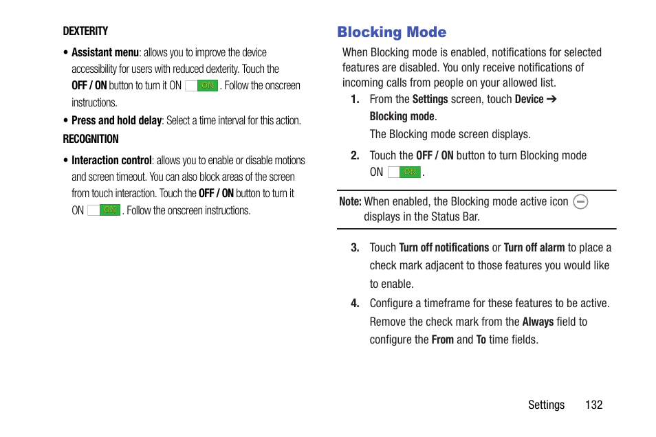 Blocking mode | Samsung SM-T537AYKAATT User Manual | Page 137 / 167