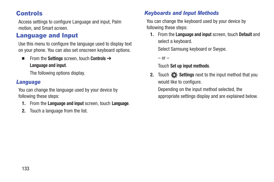 Controls, Language and input, Controls language and input | Samsung SM-T537AYKAATT User Manual | Page 138 / 167