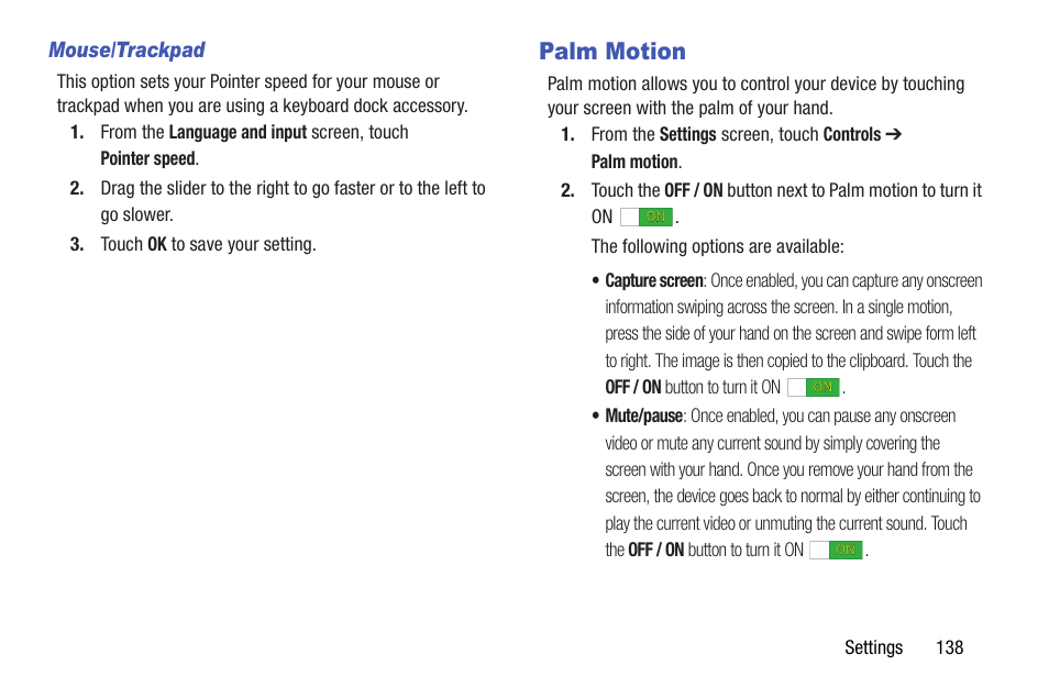 Palm motion | Samsung SM-T537AYKAATT User Manual | Page 143 / 167