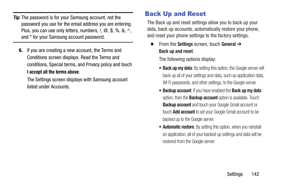 Back up and reset | Samsung SM-T537AYKAATT User Manual | Page 147 / 167