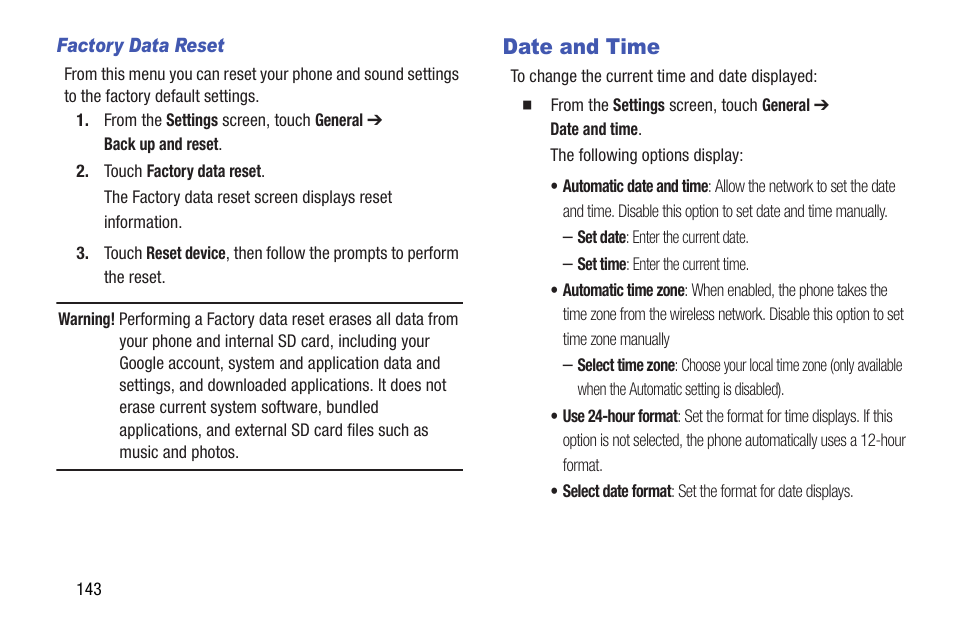 Date and time | Samsung SM-T537AYKAATT User Manual | Page 148 / 167