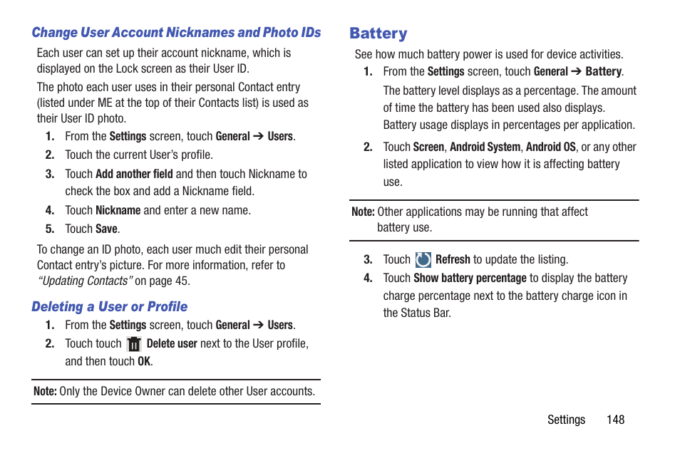 Battery | Samsung SM-T537AYKAATT User Manual | Page 153 / 167