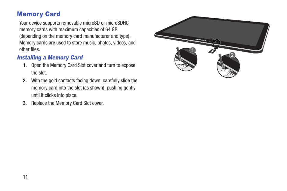 Memory card | Samsung SM-T537AYKAATT User Manual | Page 16 / 167