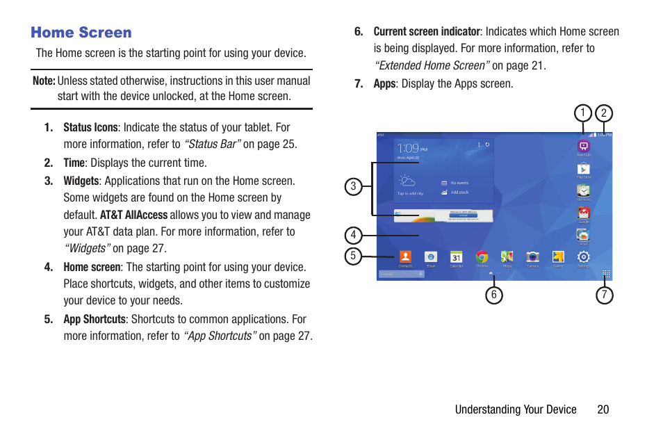 Home screen | Samsung SM-T537AYKAATT User Manual | Page 25 / 167