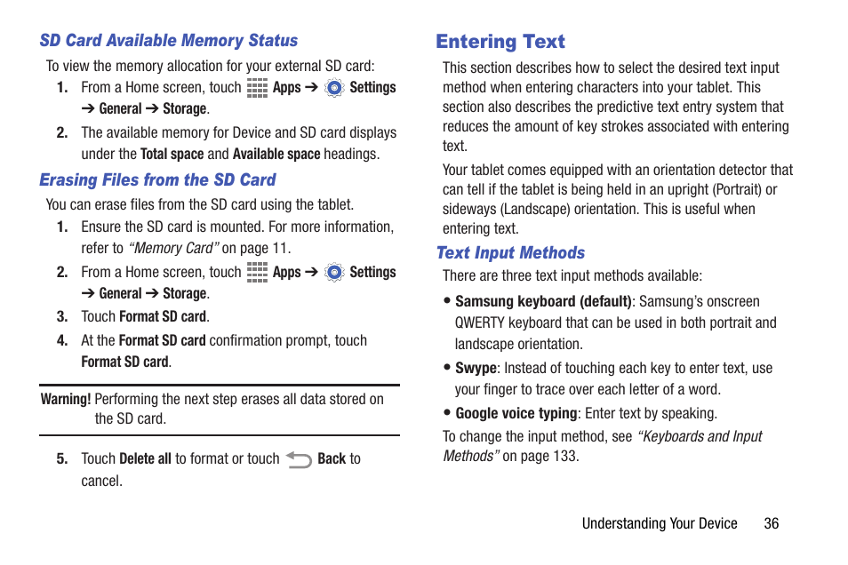 Entering text | Samsung SM-T537AYKAATT User Manual | Page 41 / 167