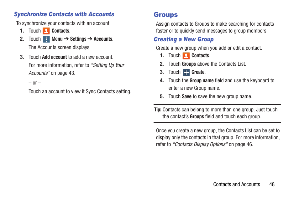 Groups, Up. for | Samsung SM-T537AYKAATT User Manual | Page 53 / 167