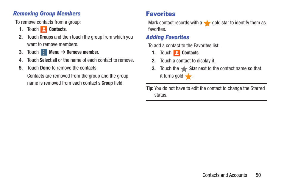 Favorites, Ntacts. for | Samsung SM-T537AYKAATT User Manual | Page 55 / 167
