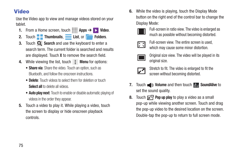 Video | Samsung SM-T537AYKAATT User Manual | Page 80 / 167