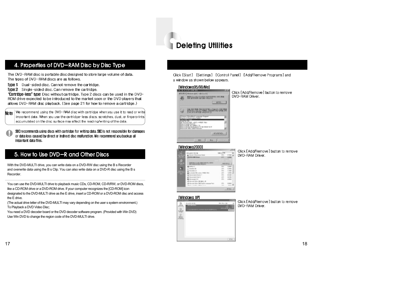 Deleting utillities | Samsung SR-T03BEBB User Manual | Page 11 / 15