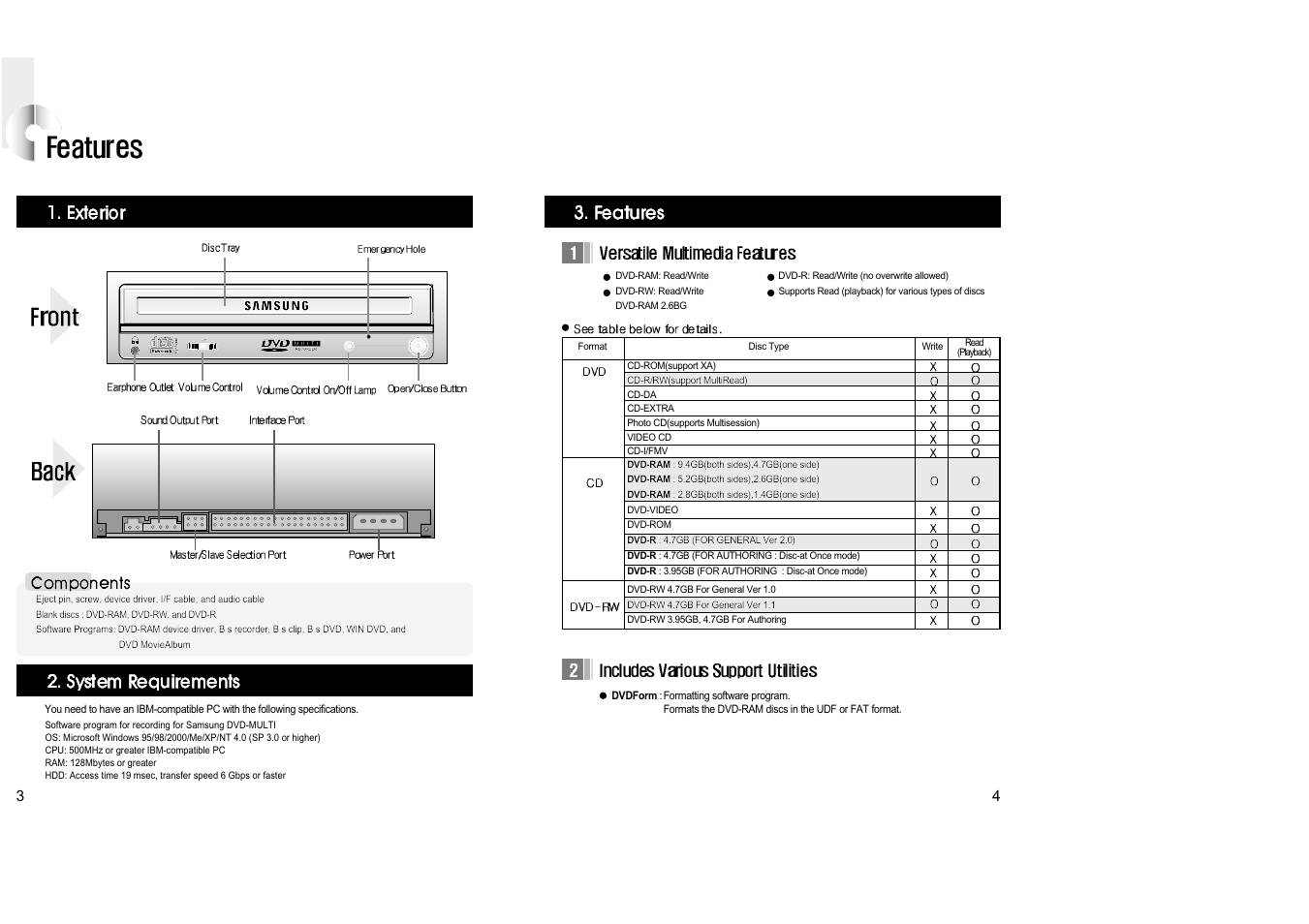 Features | Samsung SR-T03BEBB User Manual | Page 4 / 15