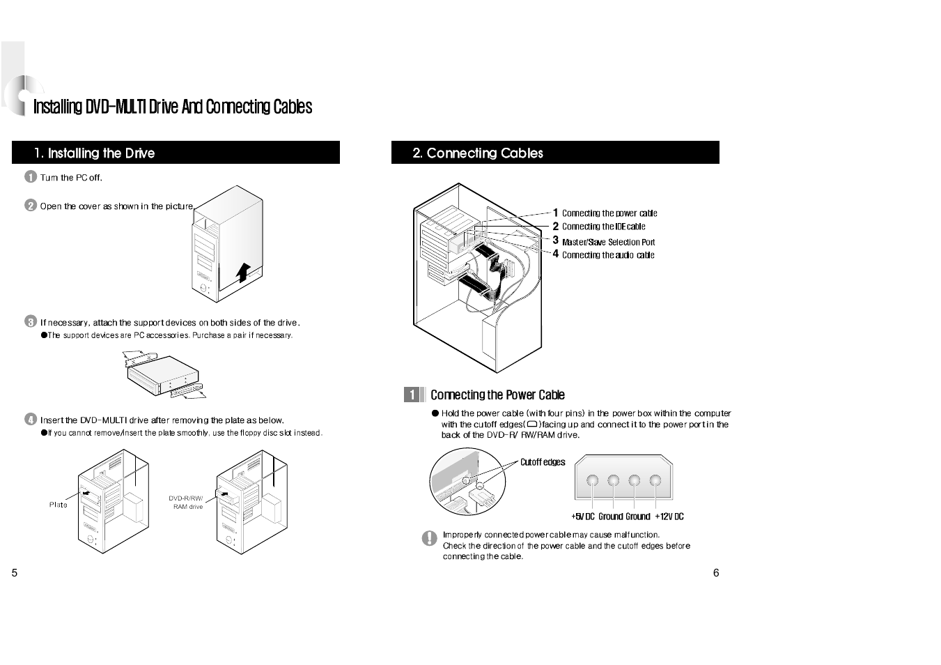Installing dvd-multi drive and comecting cables, Installing dvd-multi drive and connecting cables | Samsung SR-T03BEBB User Manual | Page 5 / 15