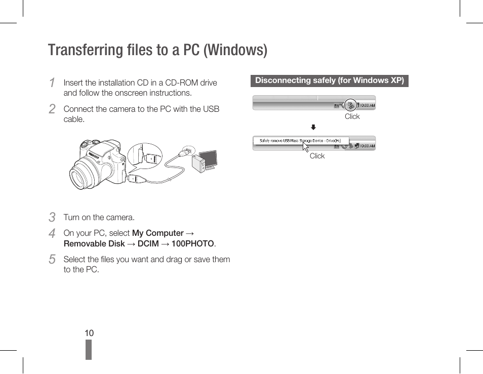 Transferring files to a pc (windows) | Samsung EC-HZ50WZBPBUS User Manual | Page 10 / 22