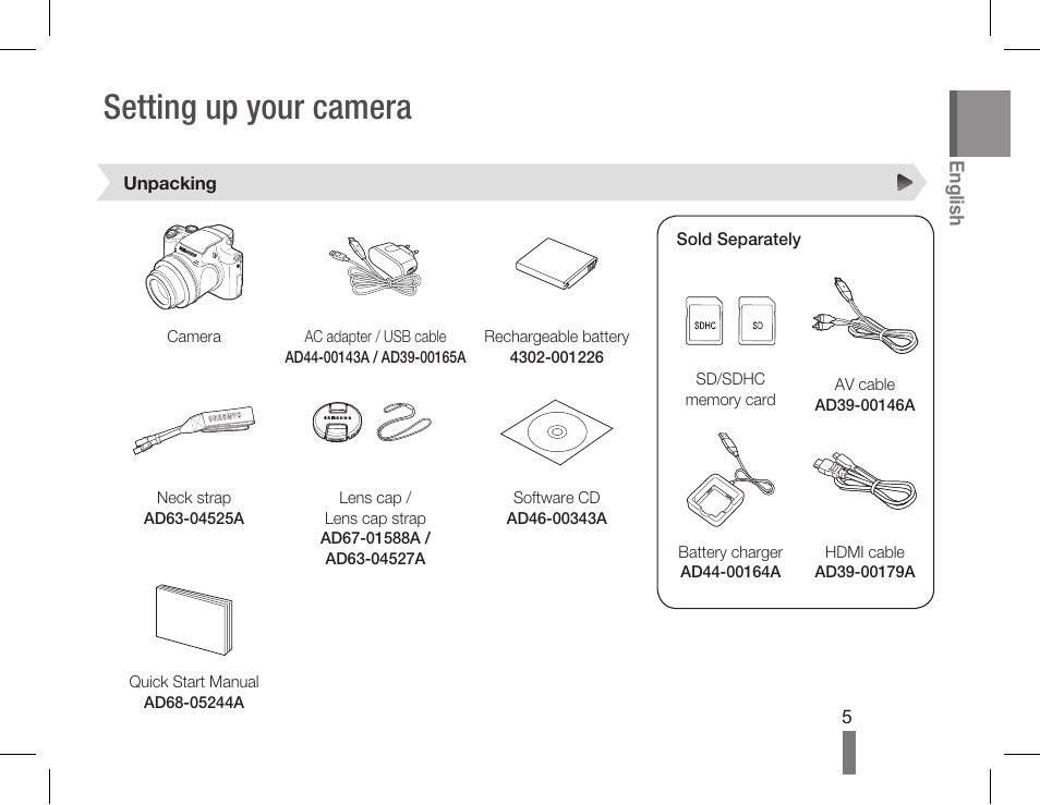 Setting up your camera | Samsung EC-HZ50WZBPBUS User Manual | Page 5 / 22