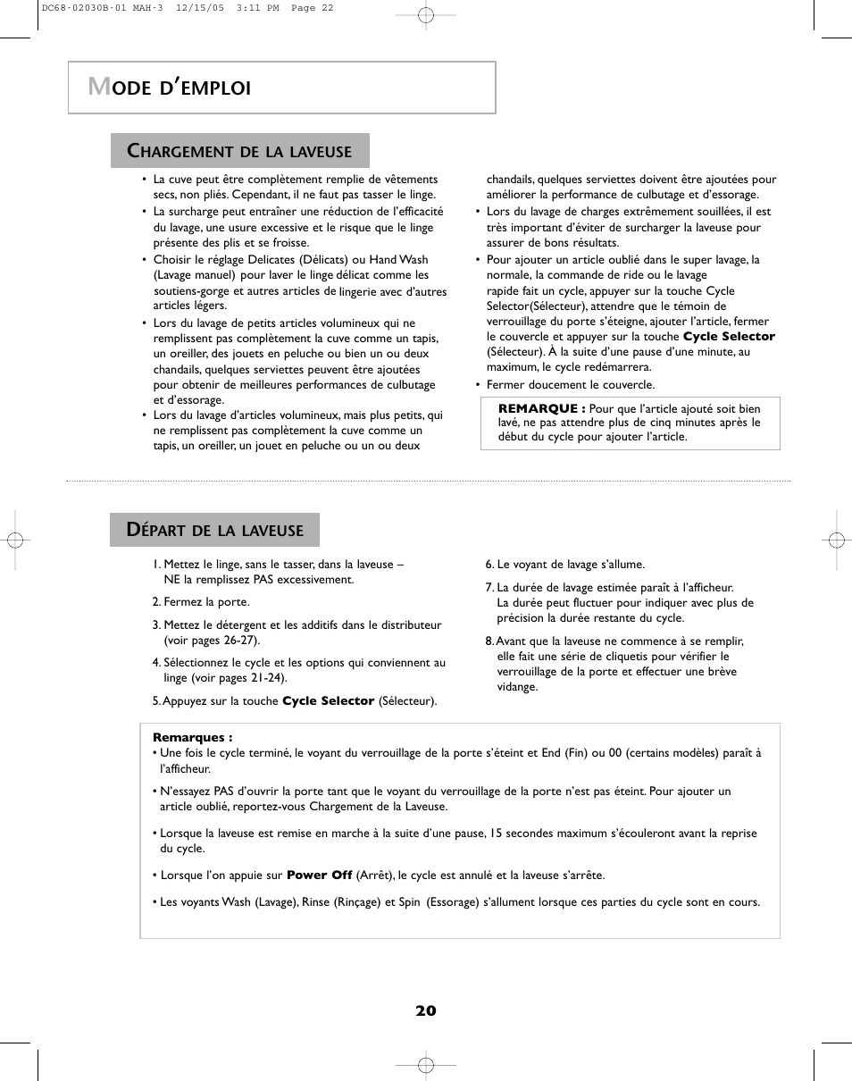 Ode d, Emploi | Amana NFW7200TW User Manual | Page 21 / 52