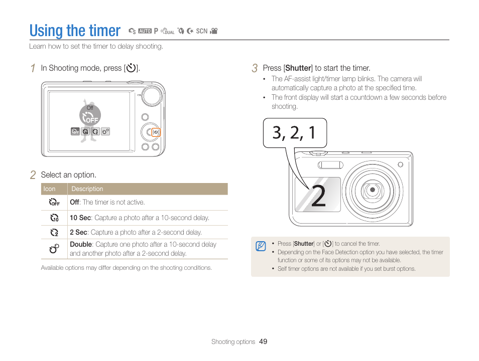 Using the timer | Samsung EC-PL170ZBPBUS User Manual | Page 50 / 127