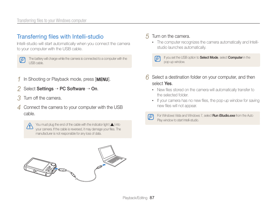 Transferring files with intelli-studio, Transferring ﬁles with intelli-studio, Transferring ﬁles with intelli-studio ………… 87 | Samsung EC-PL170ZBPBUS User Manual | Page 88 / 127