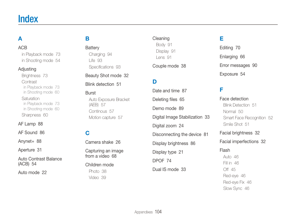 Index | Samsung EC-TL210ZBPRUS User Manual | Page 105 / 108