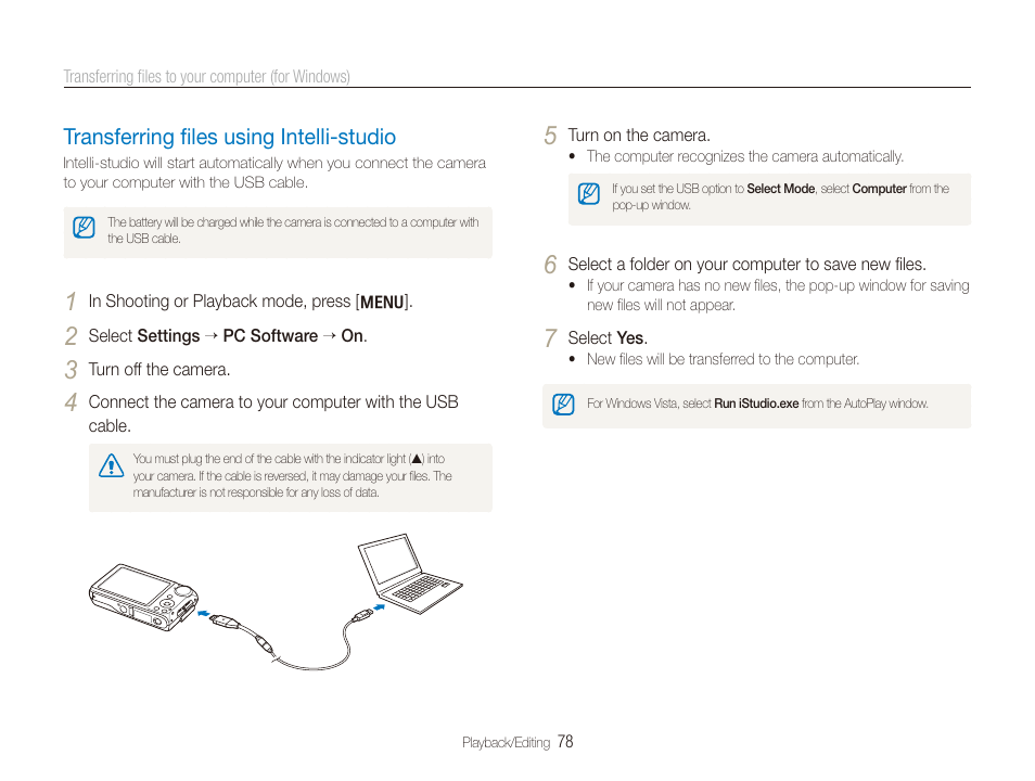 Transferring files using intelli-studio, Transferring ﬁles using intelli-studio ………… 78, Transferring ﬁles using intelli-studio | Samsung EC-TL210ZBPRUS User Manual | Page 79 / 108