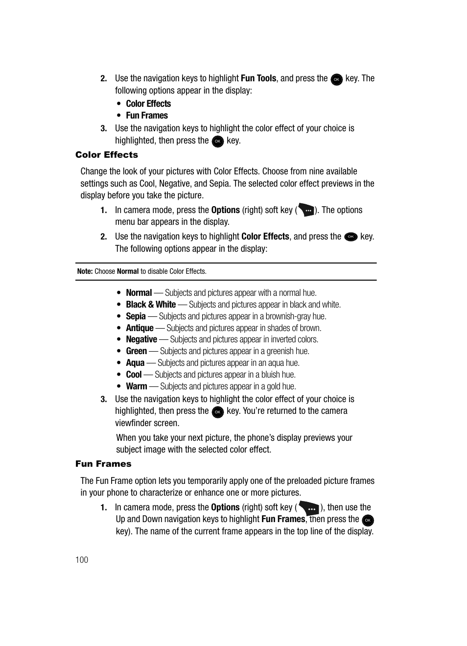 Color effects, Fun frames | Samsung SCH-U520ZNAUSC User Manual | Page 100 / 192