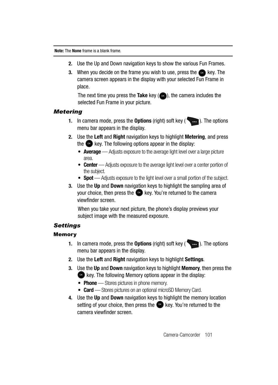 Metering, Settings, Memory | Samsung SCH-U520ZNAUSC User Manual | Page 101 / 192