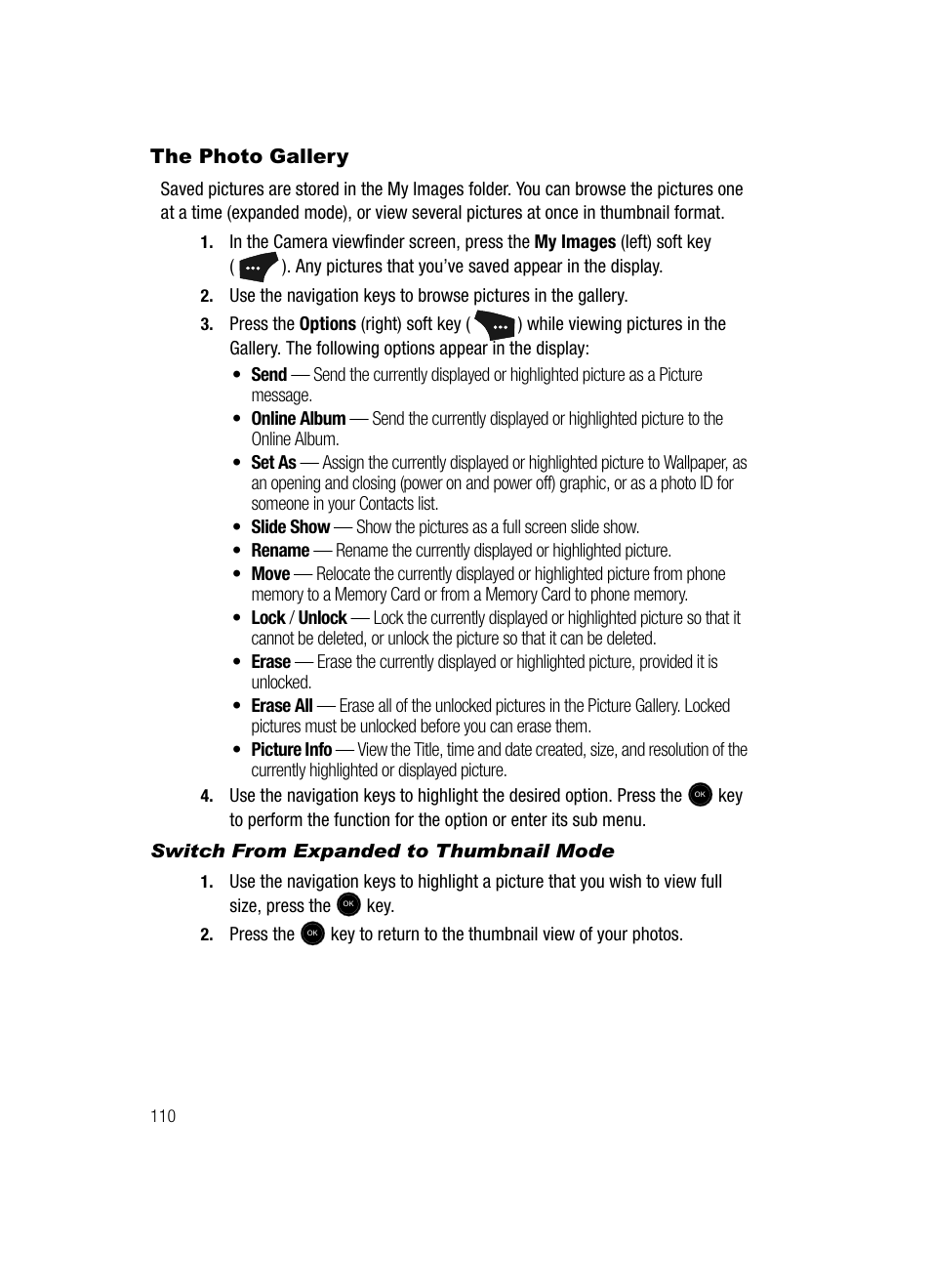 The photo gallery, Switch from expanded to thumbnail mode | Samsung SCH-U520ZNAUSC User Manual | Page 110 / 192