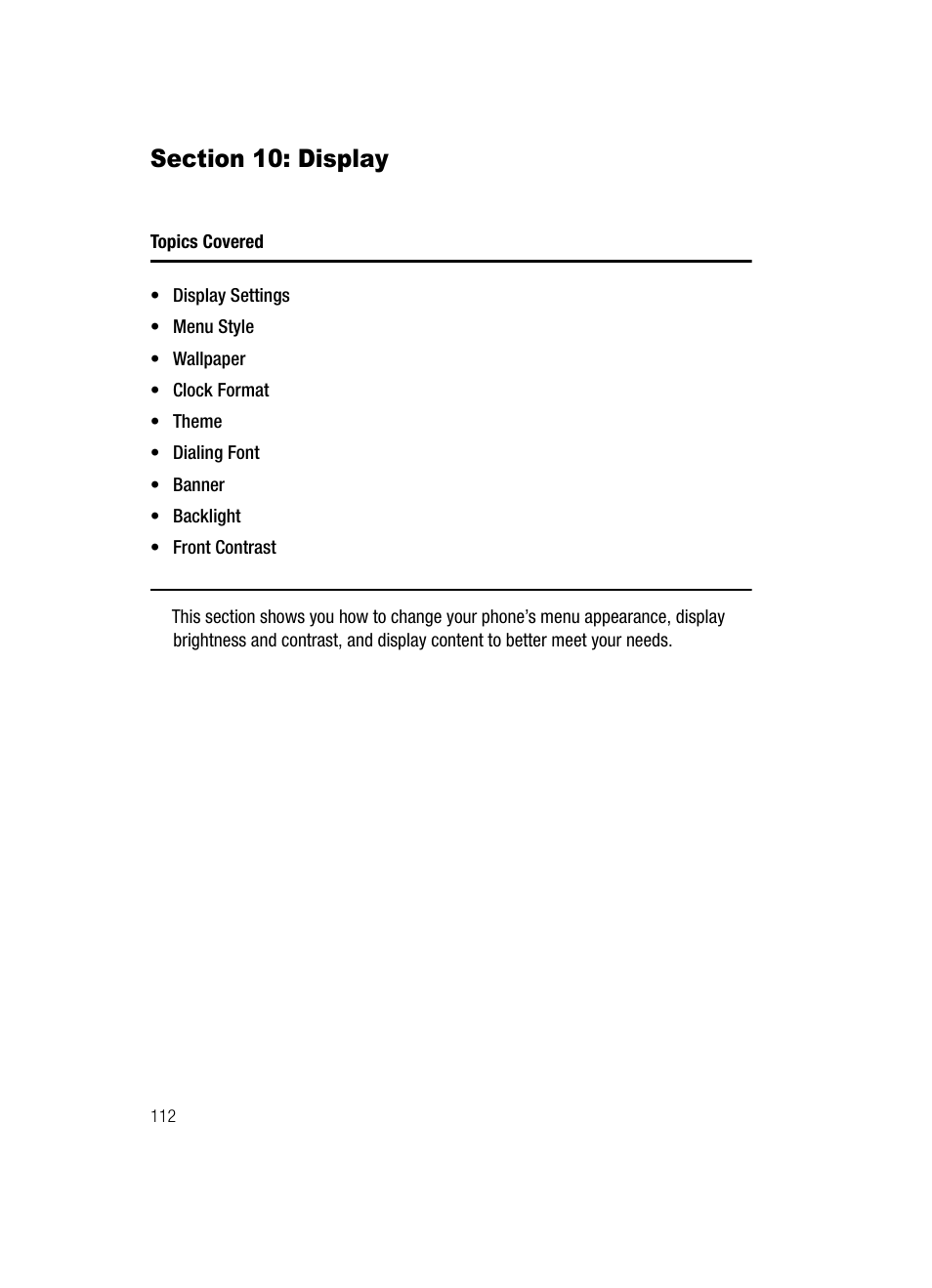 Section 10: display, Display | Samsung SCH-U520ZNAUSC User Manual | Page 112 / 192