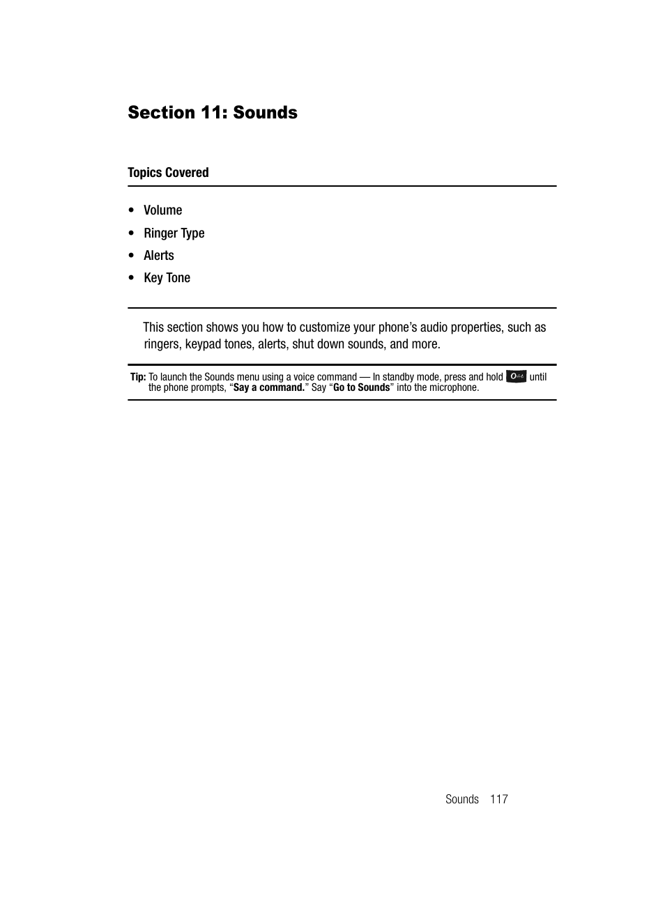 Section 11: sounds, Sounds | Samsung SCH-U520ZNAUSC User Manual | Page 117 / 192