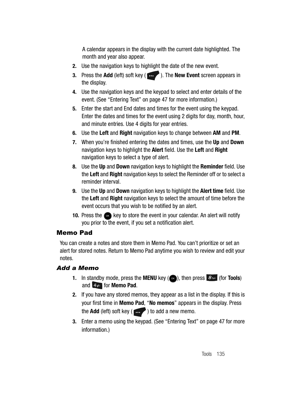 Memo pad, Add a memo | Samsung SCH-U520ZNAUSC User Manual | Page 135 / 192