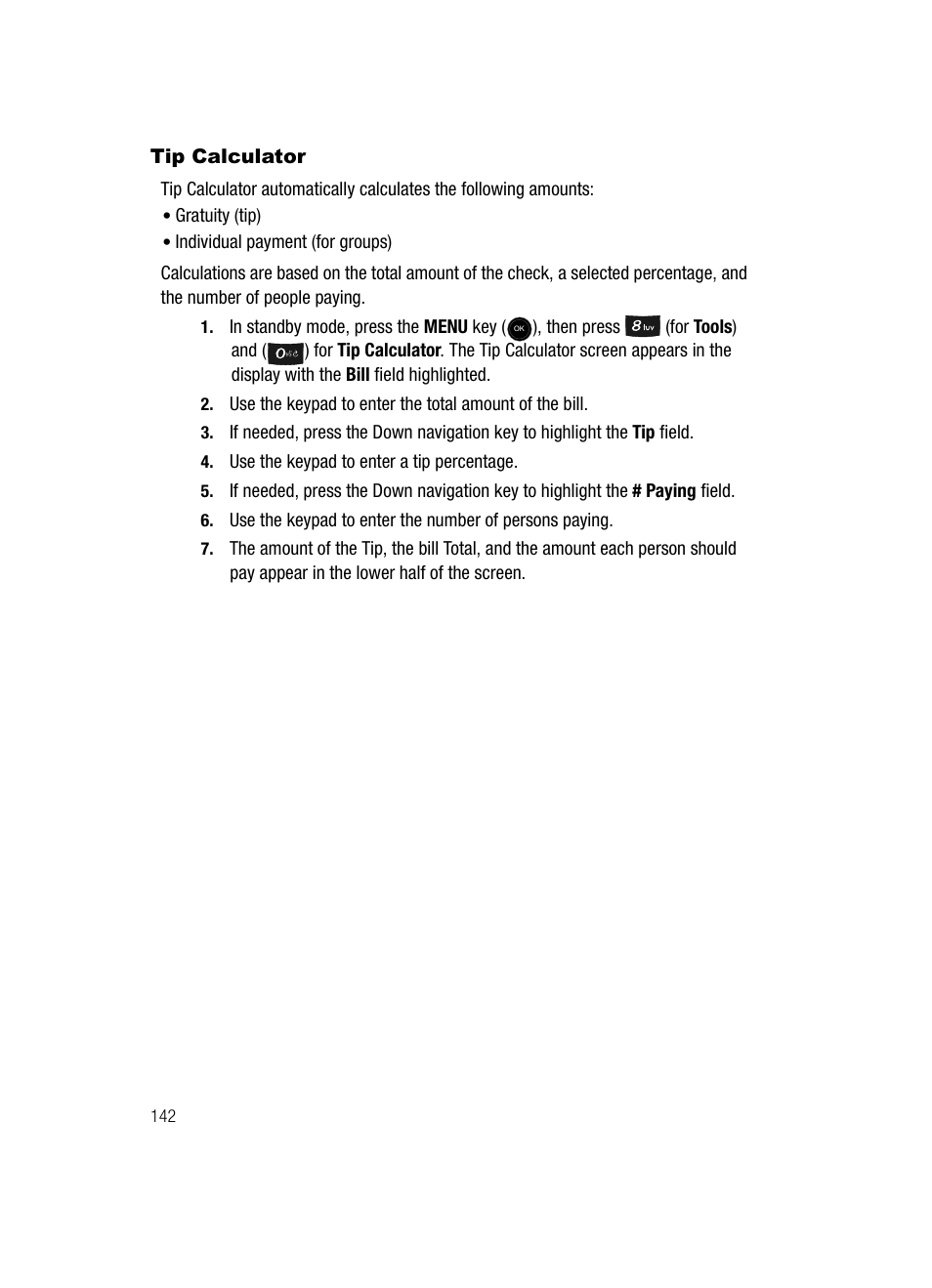 Tip calculator | Samsung SCH-U520ZNAUSC User Manual | Page 142 / 192