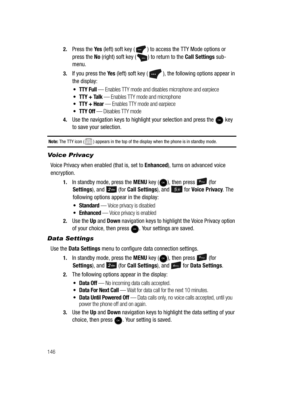 Voice privacy, Data settings | Samsung SCH-U520ZNAUSC User Manual | Page 146 / 192