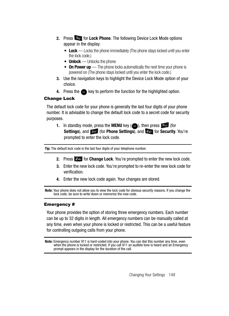 Change lock, Emergency | Samsung SCH-U520ZNAUSC User Manual | Page 149 / 192