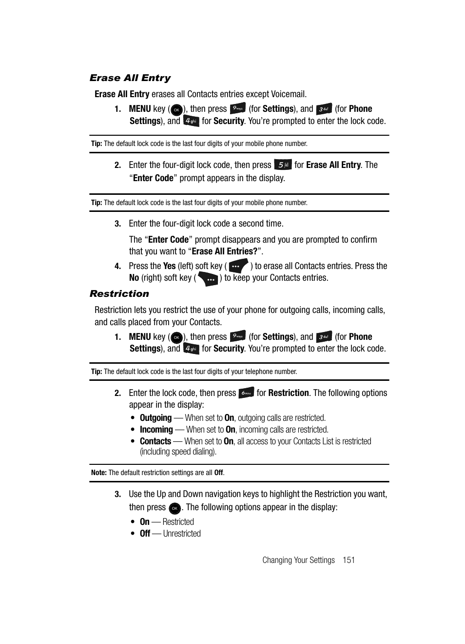 Erase all entry, Restriction | Samsung SCH-U520ZNAUSC User Manual | Page 151 / 192