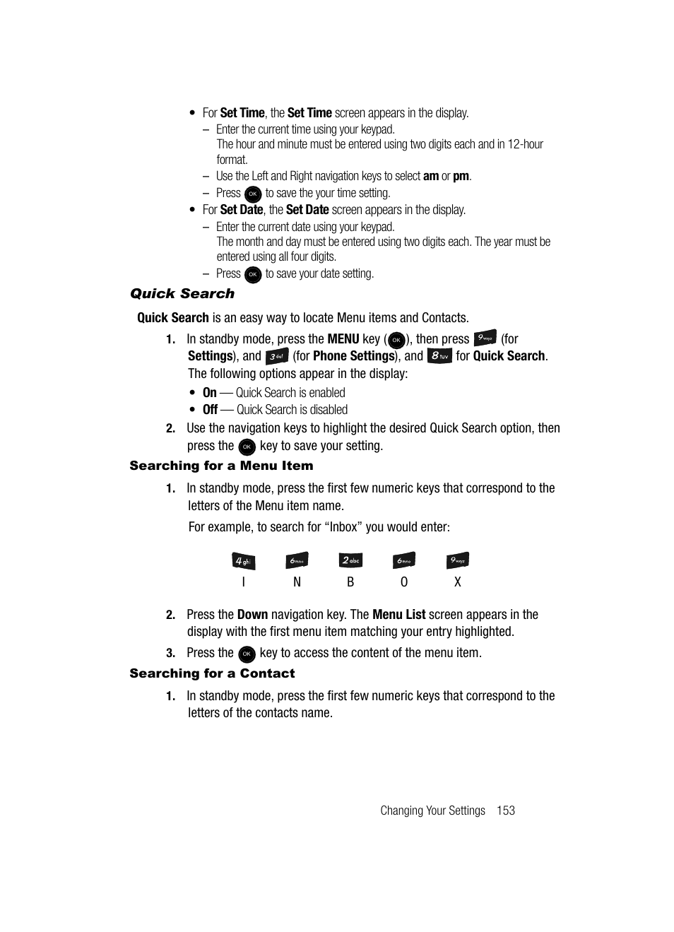 Quick search, Searching for a menu item, Searching for a contact | Samsung SCH-U520ZNAUSC User Manual | Page 153 / 192