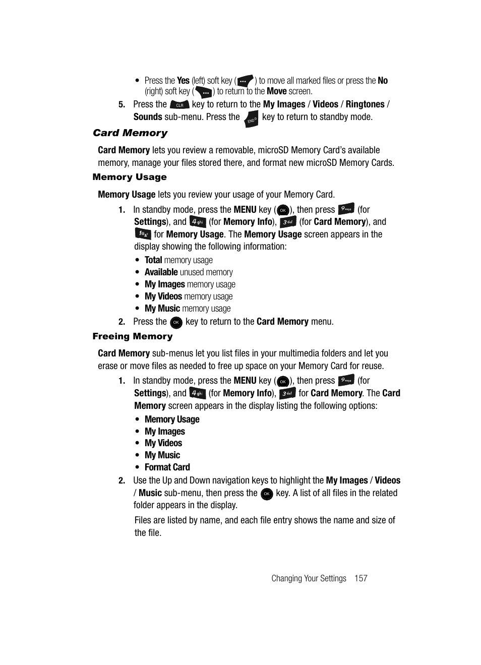 Card memory, Memory usage, Freeing memory | Samsung SCH-U520ZNAUSC User Manual | Page 157 / 192