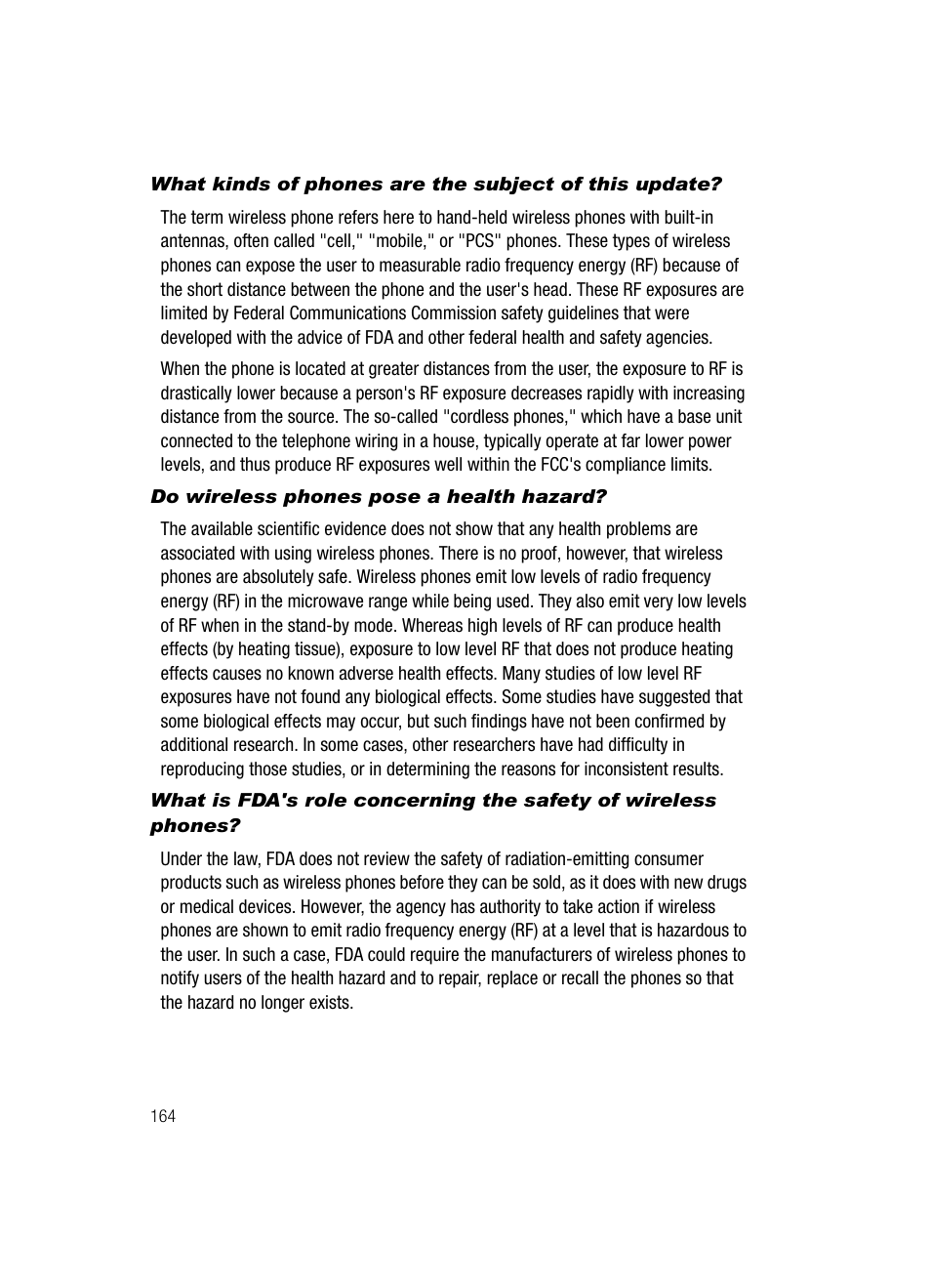 Do wireless phones pose a health hazard | Samsung SCH-U520ZNAUSC User Manual | Page 164 / 192