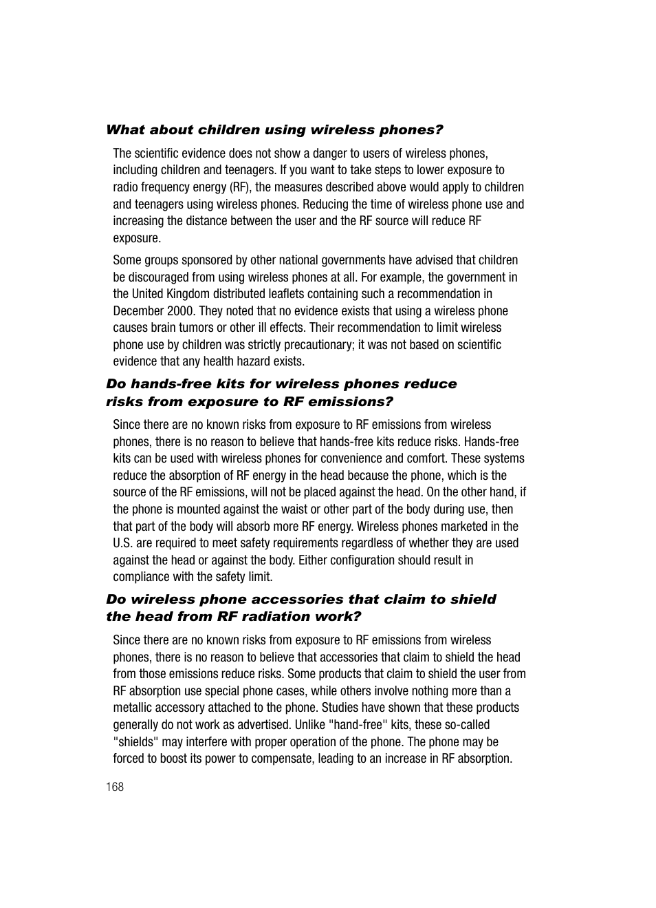 What about children using wireless phones | Samsung SCH-U520ZNAUSC User Manual | Page 168 / 192