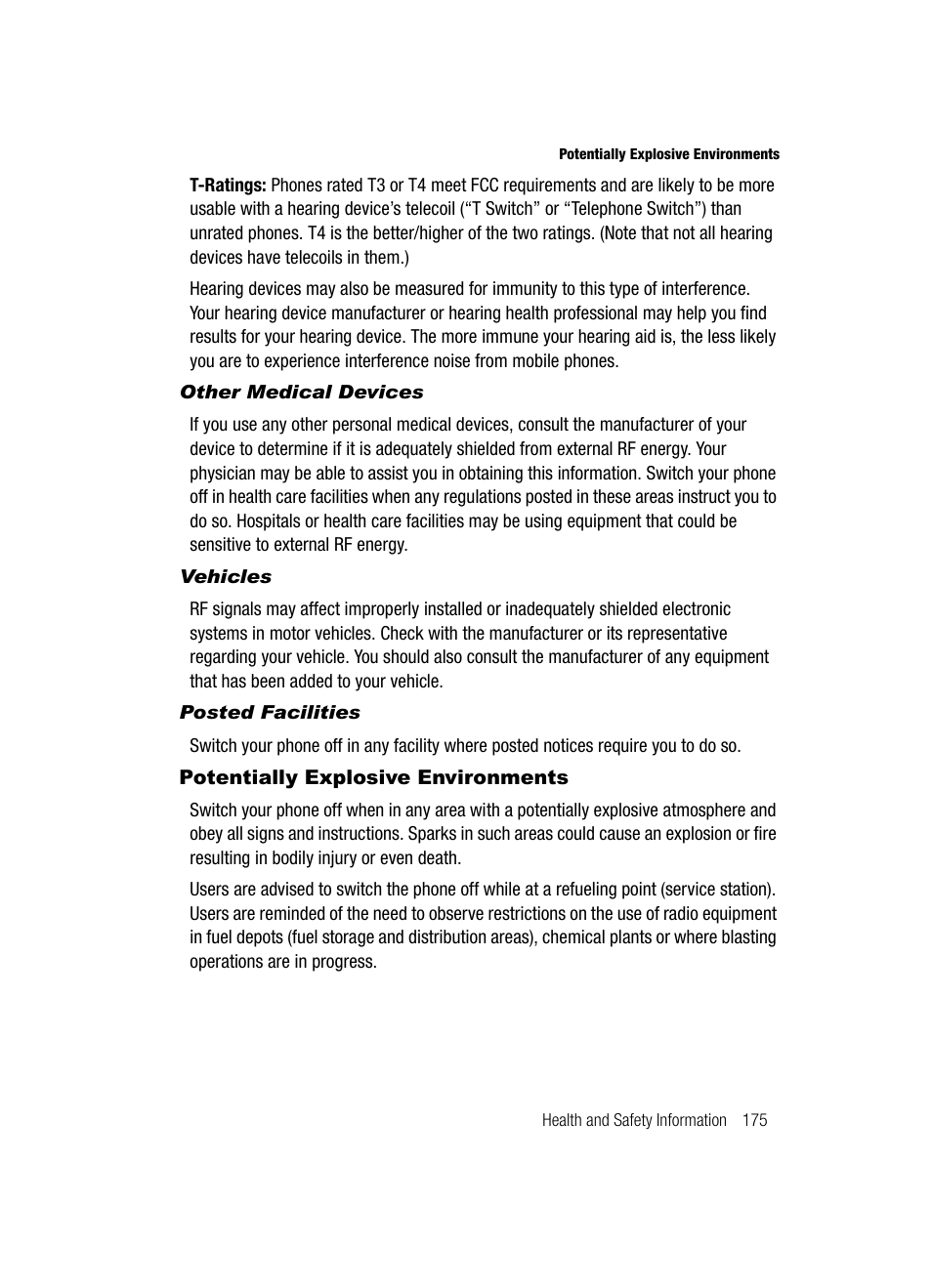 Other medical devices, Vehicles, Posted facilities | Potentially explosive environments | Samsung SCH-U520ZNAUSC User Manual | Page 175 / 192