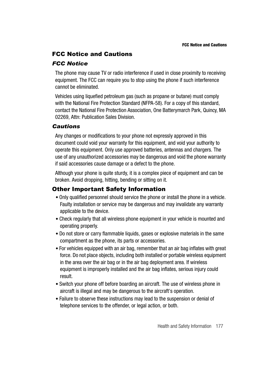 Fcc notice and cautions, Fcc notice, Cautions | Other important safety information | Samsung SCH-U520ZNAUSC User Manual | Page 177 / 192